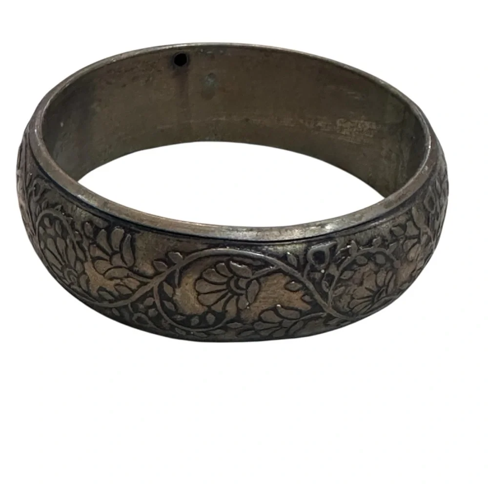 Vintage Etched Floral Metal Bangle Bracelet Wide Antique‎ Boho Engraved